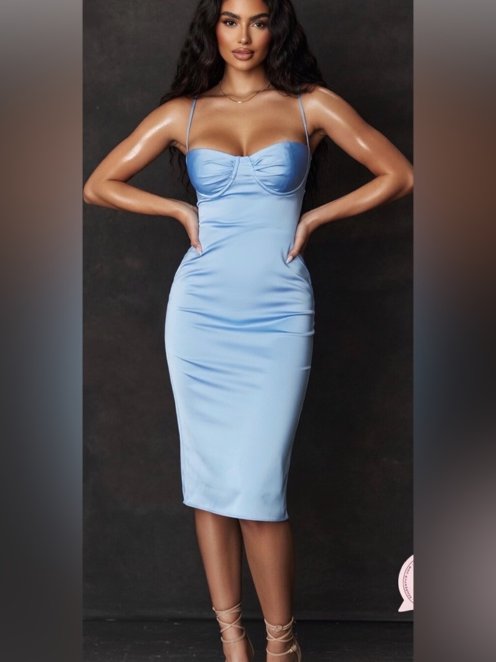 House of CB ‘JAMIAH’ Soft Blue Satin Midi Dress/Small Reg (4-6)$239